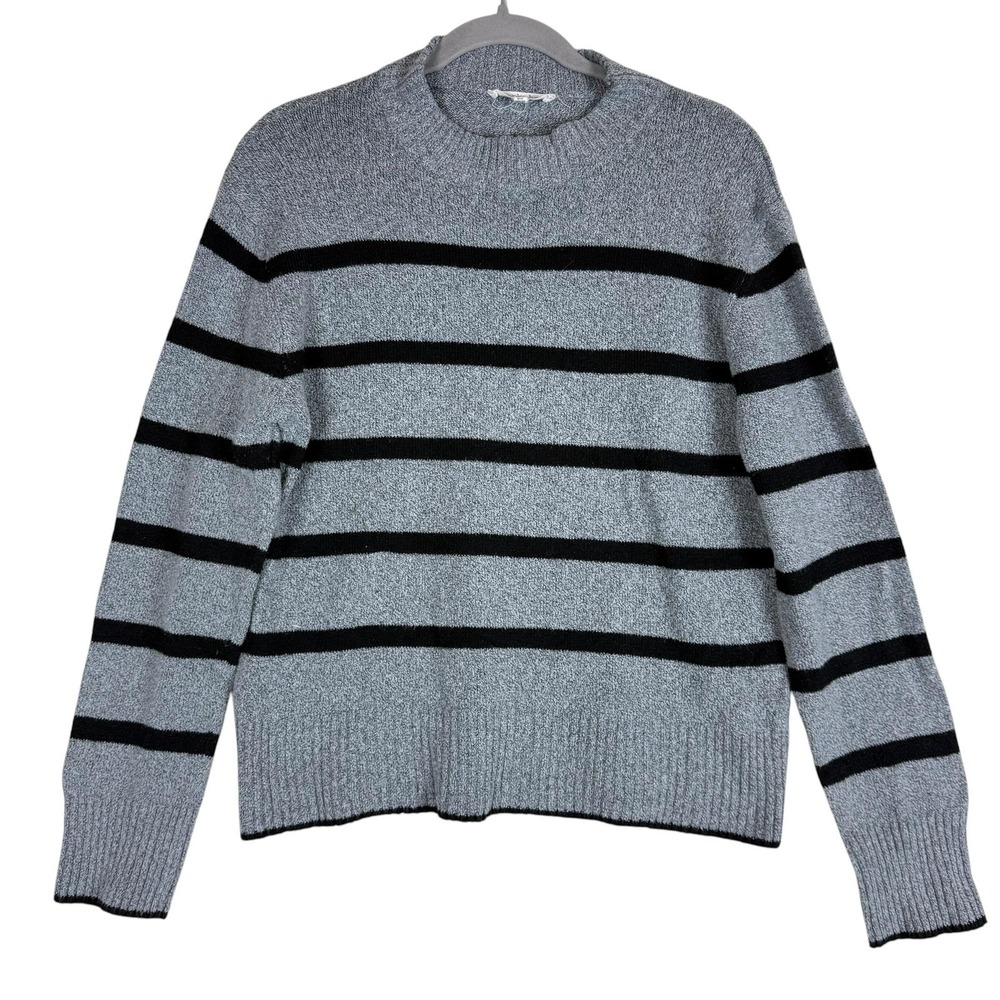 Workshop Republic Clothing Sweater Womens Medium Gray Striped Crew Pullover